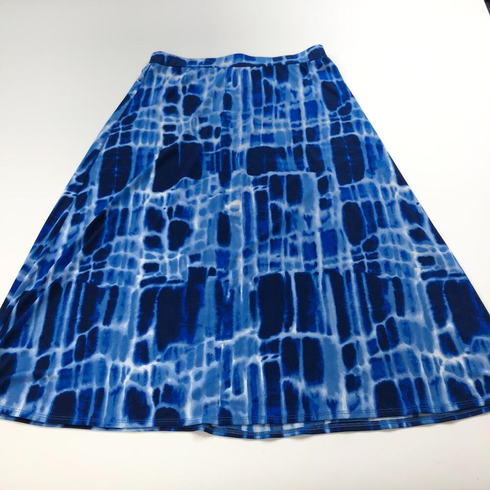 Chico's Easywear Pull On 1 (Fits 30 In) A-Line Midi Skirt Tie Dye Blue MINT